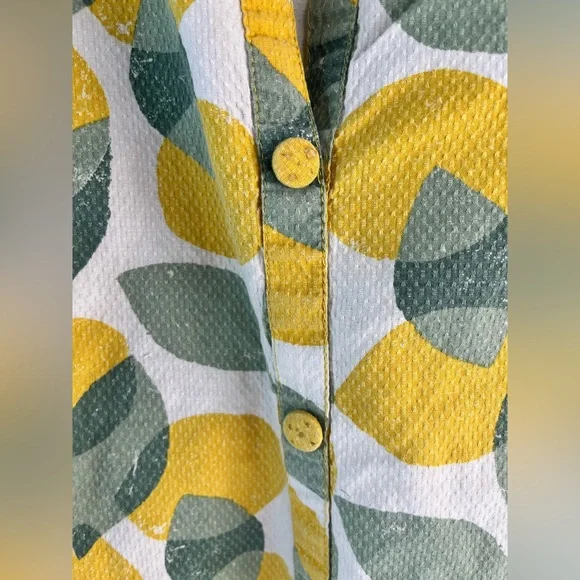 Ever Touch by Malika Lemon Print Shirt Dress XL Textured Button Front - Picture 5 of 9